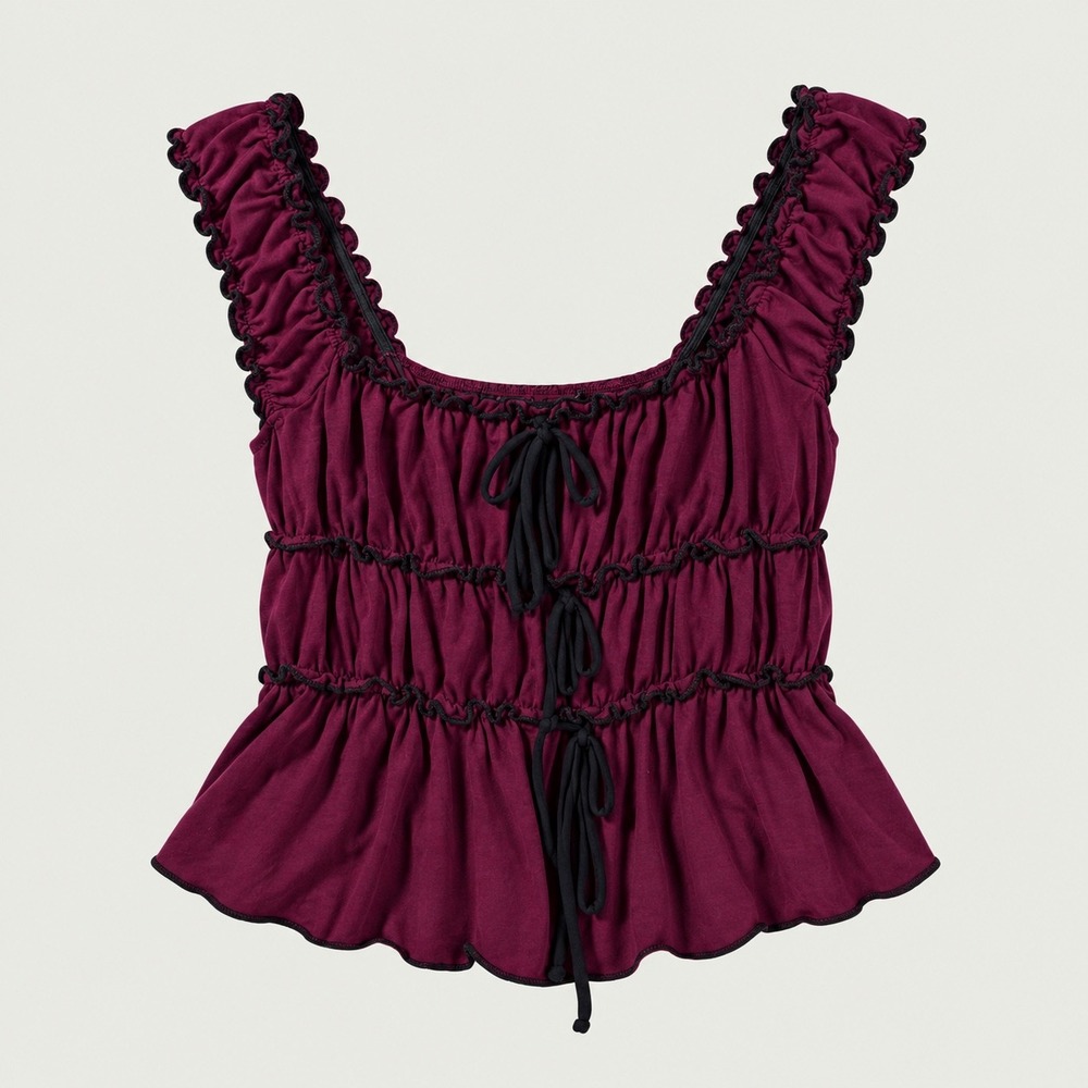 Honey & Sparkle Peplum Top Womens Small Burgundy Excellent Rayon Blend